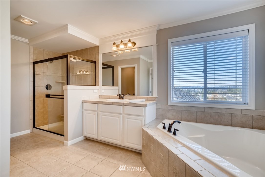 4121 223rd Place Southeast Bothell, WA 98021 - Photo 11 of 15 a bathroom with a tub a sink and a mirror