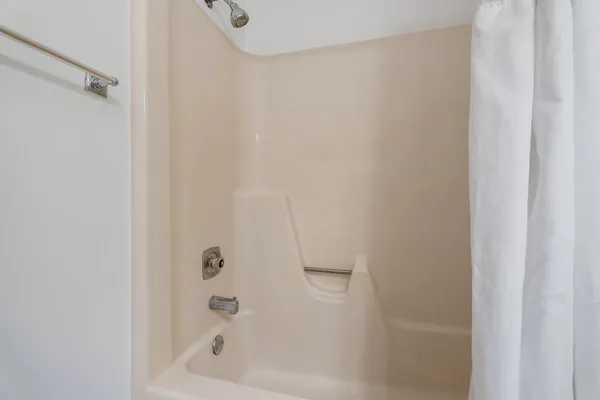 a bathroom with a bathtub