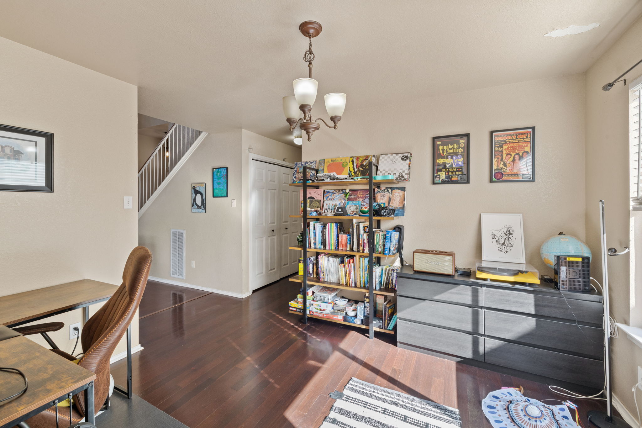 17536 Bishopsgate Drive Pflugerville, TX 78660 - Photo 10 of 28 Office area with dark wood-style flooring and suspended lighting