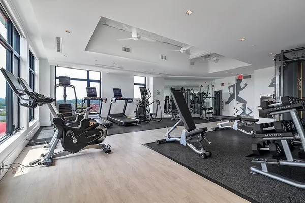 a view of a room with gym equipment