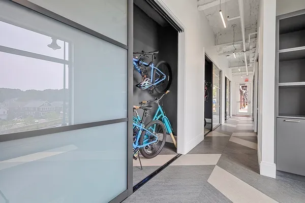 a bathroom with a bathtub and shower
