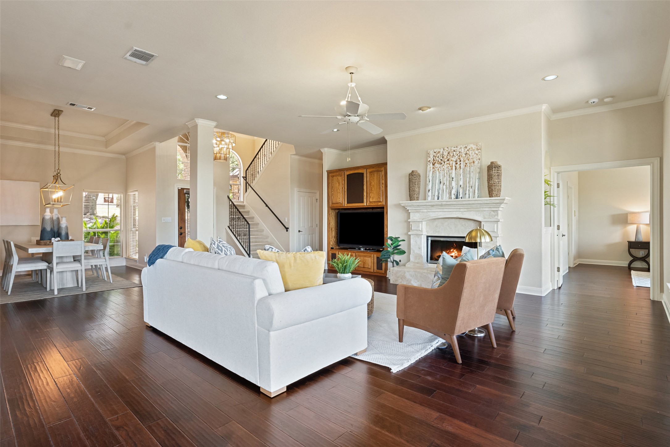 316 Lakefront Drive Point Venture, TX 78645 - Photo 7 of 40 a living room with fireplace furniture and a wooden floor