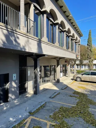 a front view of a building with street