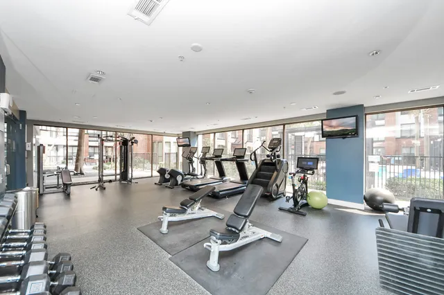 a view of a room with gym equipment