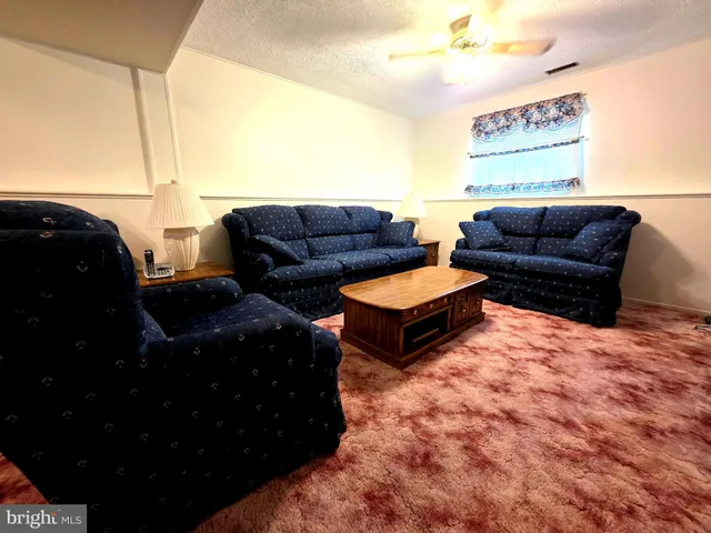 a living room with couches and painting on the wall