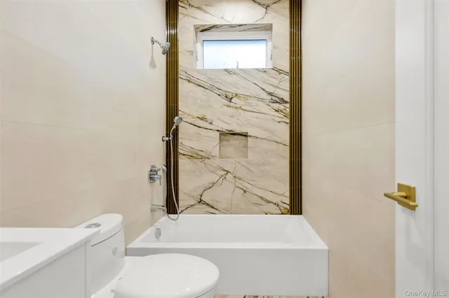 a bathroom with a toilet and a bathtub