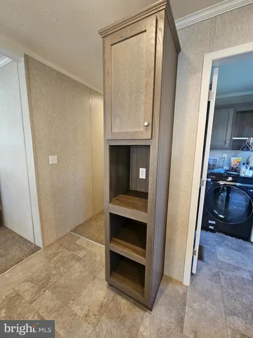 a view of front door with a bathroom