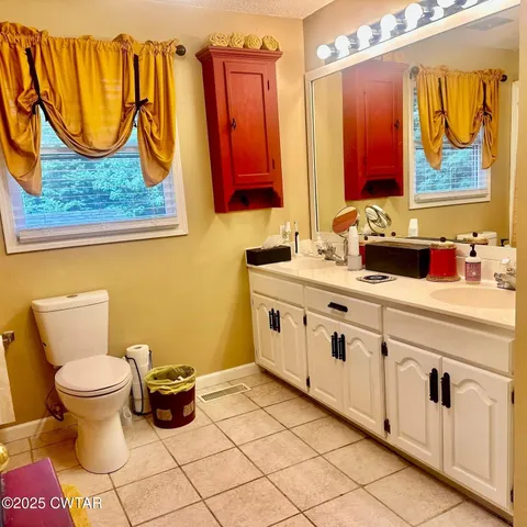 a bathroom with a sink a toilet and a mirror