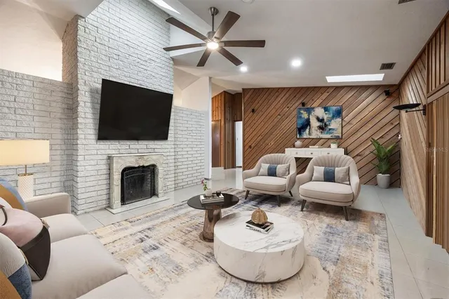 a view of a fireplace in a room