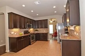 a kitchen with lots of counter top space