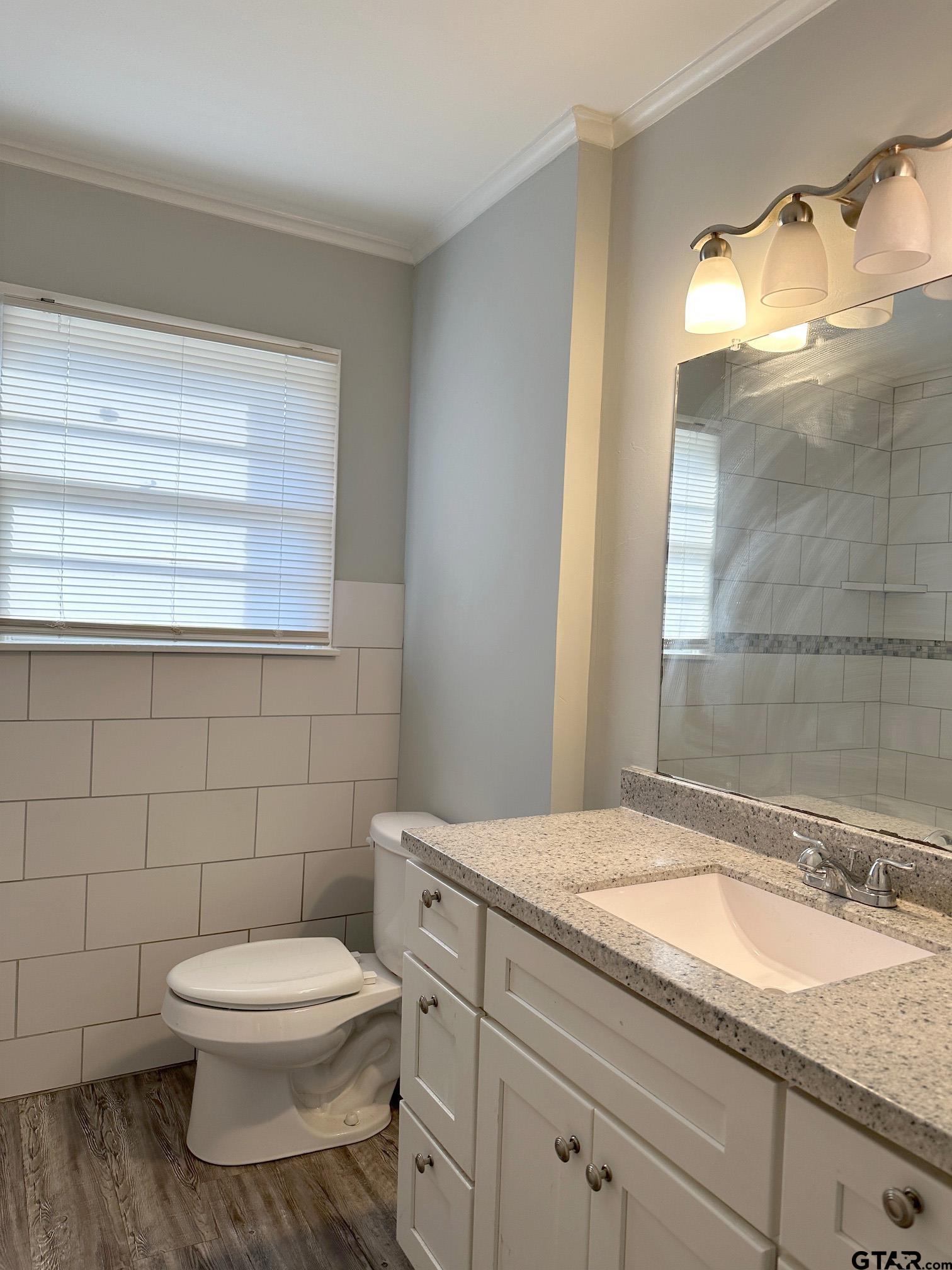 2331 Lingner Drive Tyler, TX 75701 - Photo 9 of 17 a bathroom with a granite countertop toilet a sink and a mirror