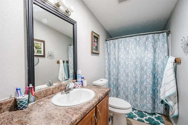 a bathroom with a sink a toilet and a mirror