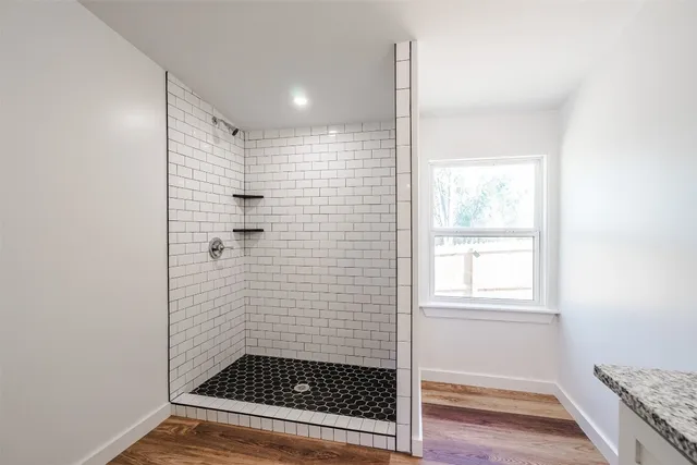 a bathroom with a shower