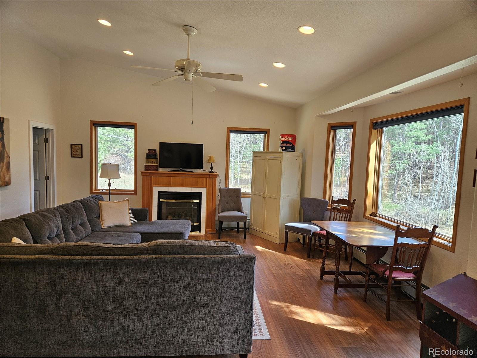 18475 West Road Monument, CO 80132 - Photo 6 of 25 a living room with fireplace furniture and a flat screen tv
