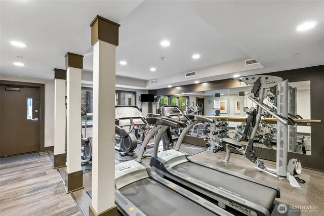 a view of a room with gym equipment