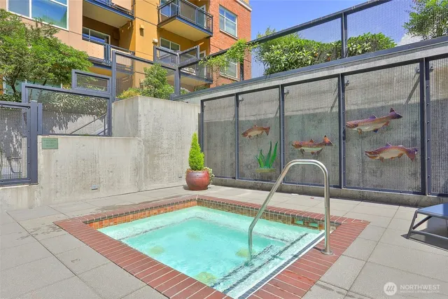 a view of balcony with furniture