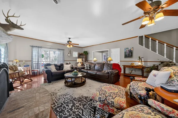a living room with furniture or couch and a window