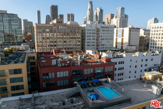 a city view with tall buildings