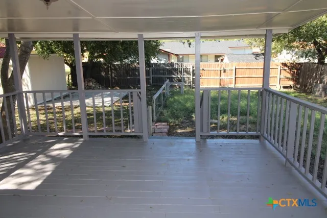 a view of a porch and patio
