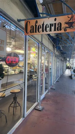 a view of a door of the building