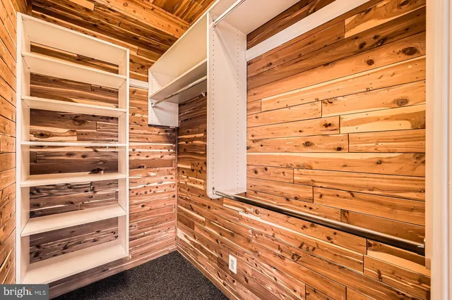 a view of walk in closet with empty racks