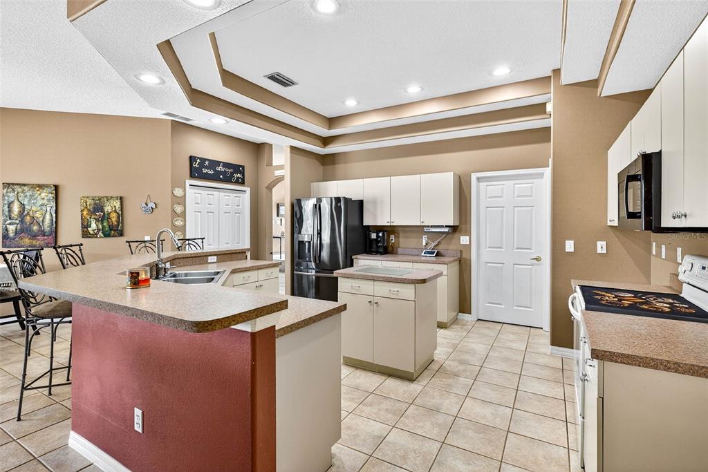 8518 West Knights Griffin Road Plant City, FL 33565 - Photo 14 of 74 a kitchen with sink refrigerator and cabinets