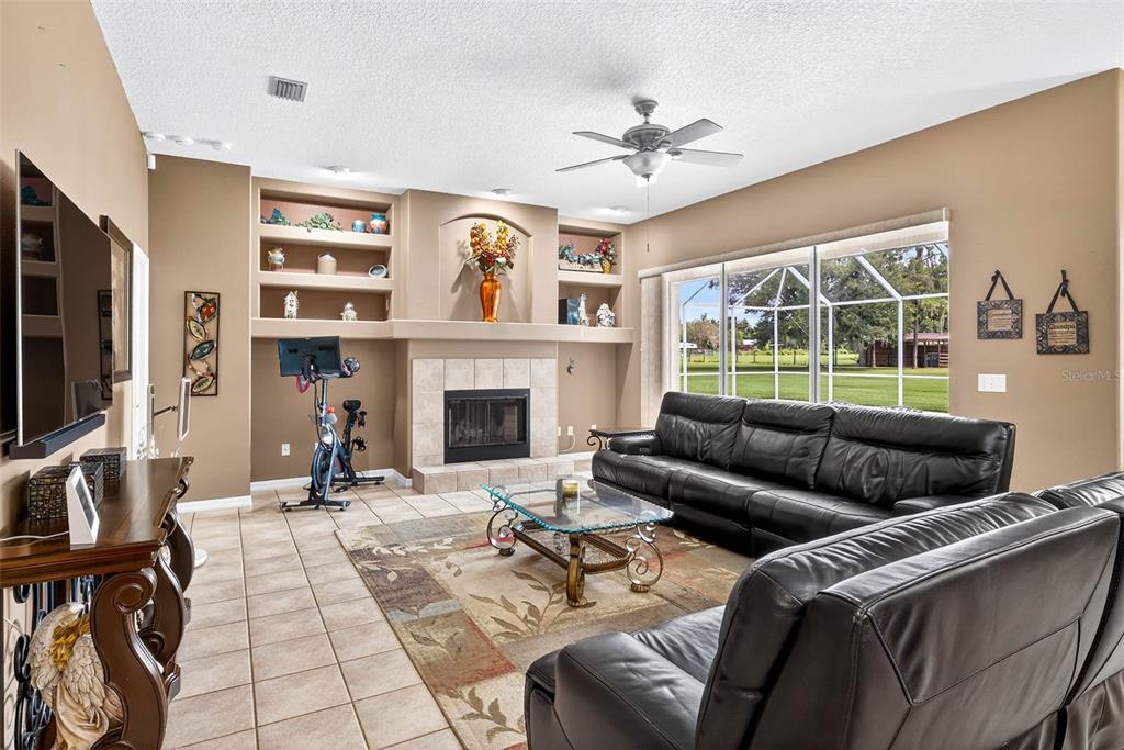 8518 West Knights Griffin Road Plant City, FL 33565 - Photo 22 of 74 a living room with furniture a fireplace and a flat screen tv