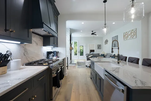 a kitchen with lots of counter top space
