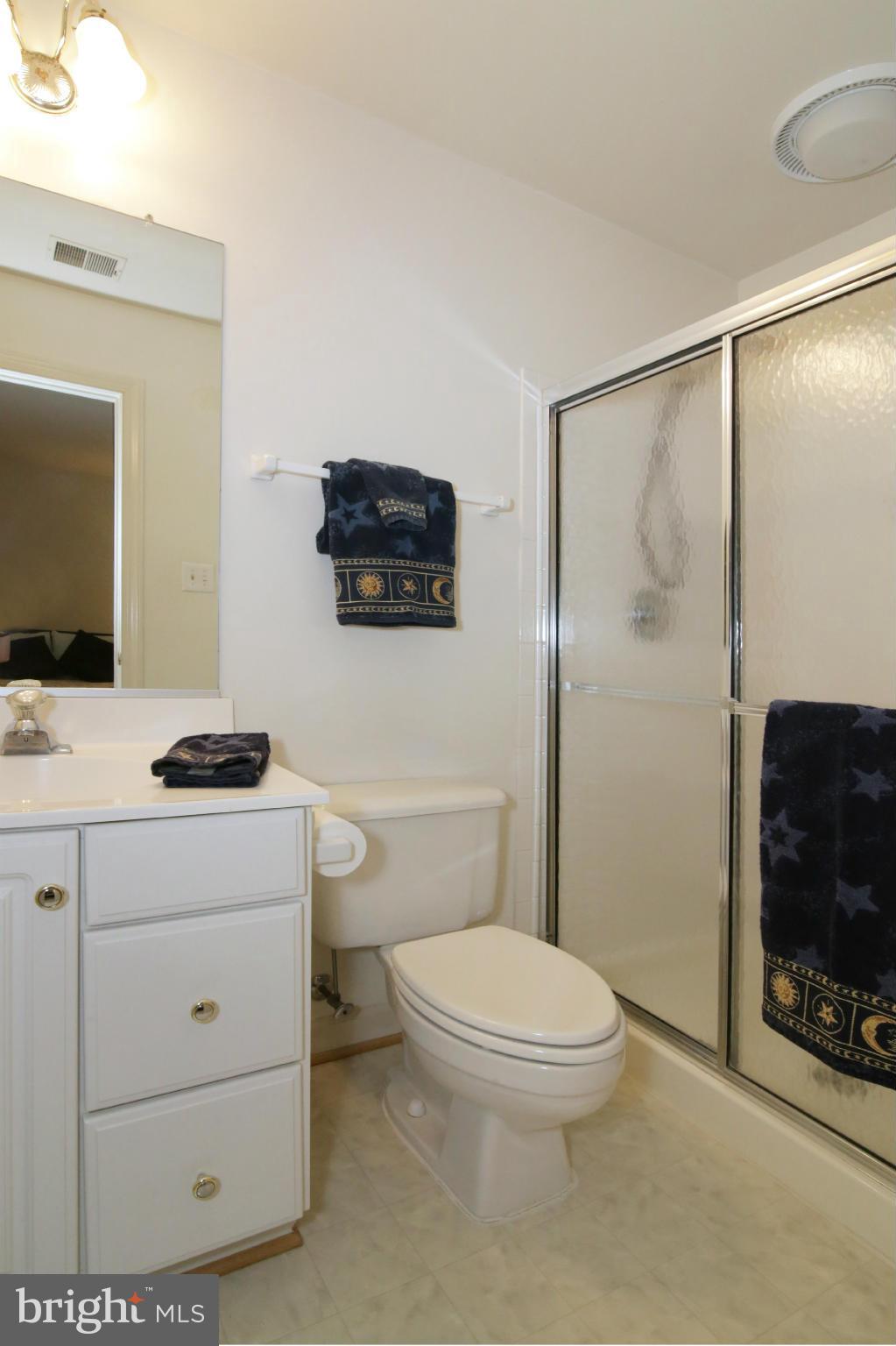 5483 Ashleigh Road Fairfax, VA 22030 - Photo 21 of 30 a bathroom with a toilet a sink and glass door
