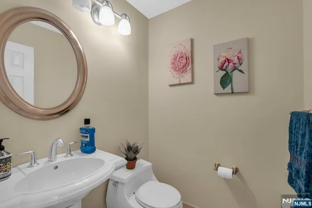 a bathroom with a toilet a sink and a mirror