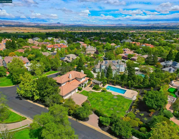 a view of a city with a garden