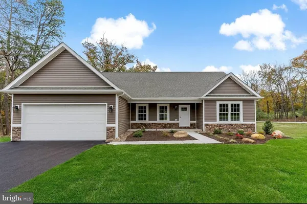 a front view of house with yard and green space