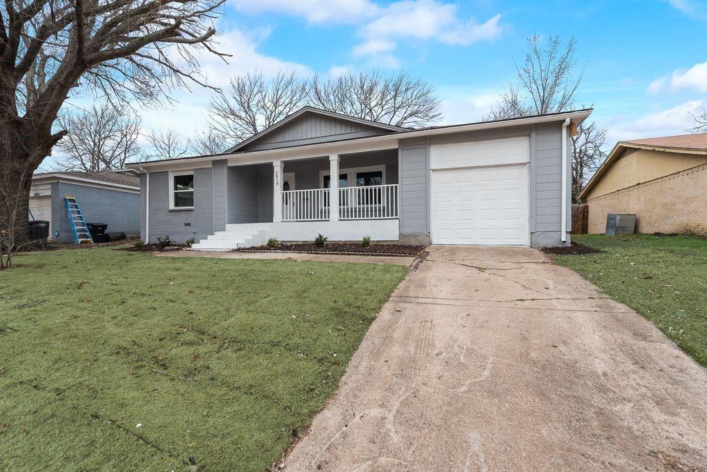 2816 Raton Drive Fort Worth, TX 76116 - Photo 1 of 1 Ranch-style home featuring a garage, a porch, concrete driveway, and a front yard