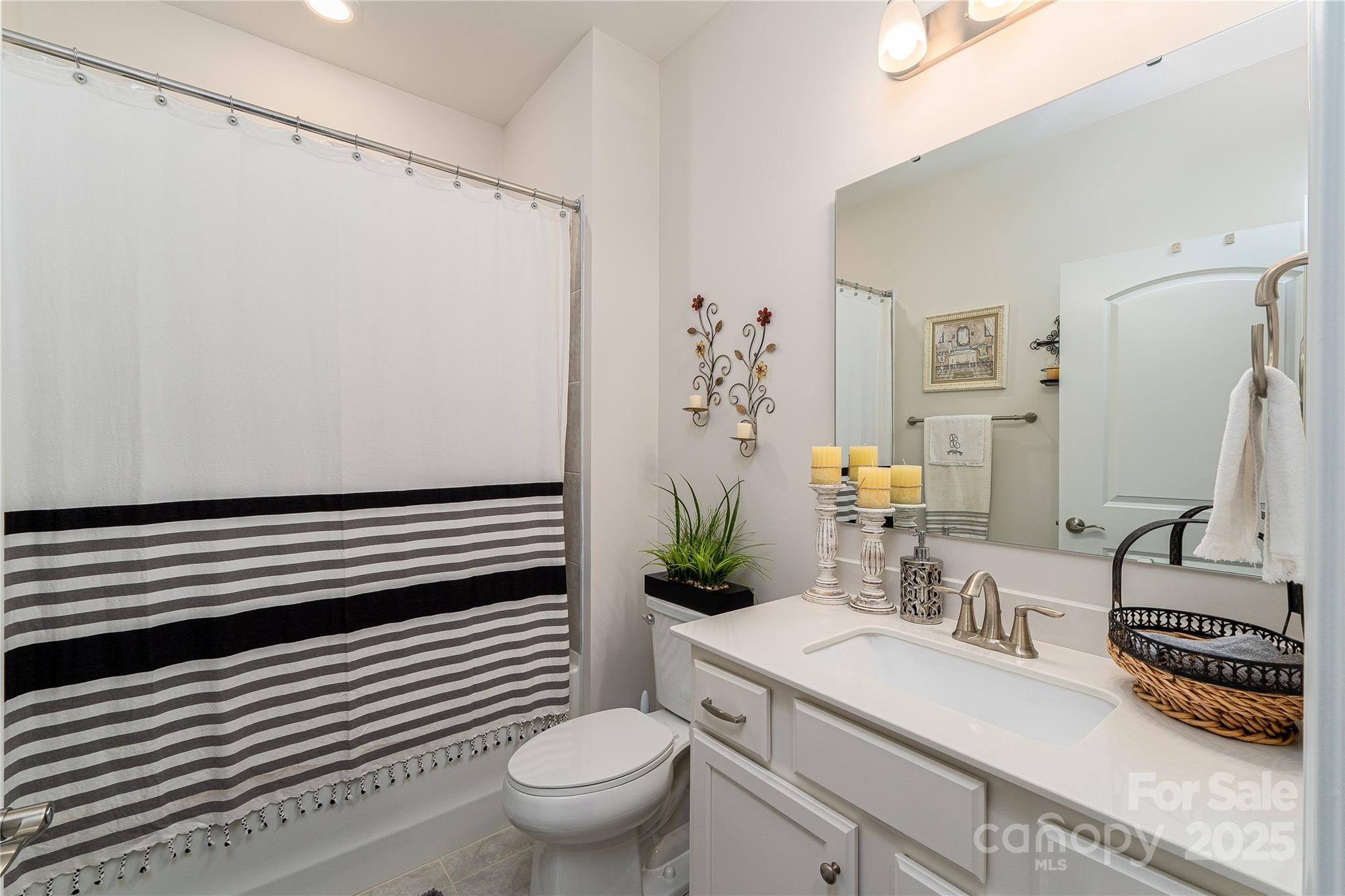 550 Rustlewood Way Rock Hill, SC 29732 - Photo 17 of 33 a bathroom with a sink a toilet a mirror and shower curtain