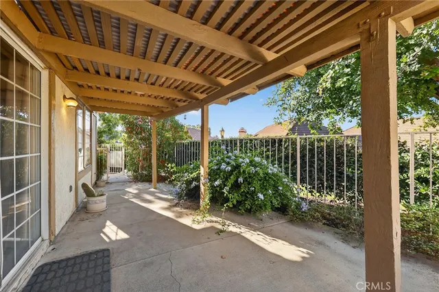 a porch with seating space