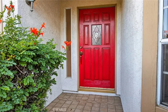 a view of a red door and red door