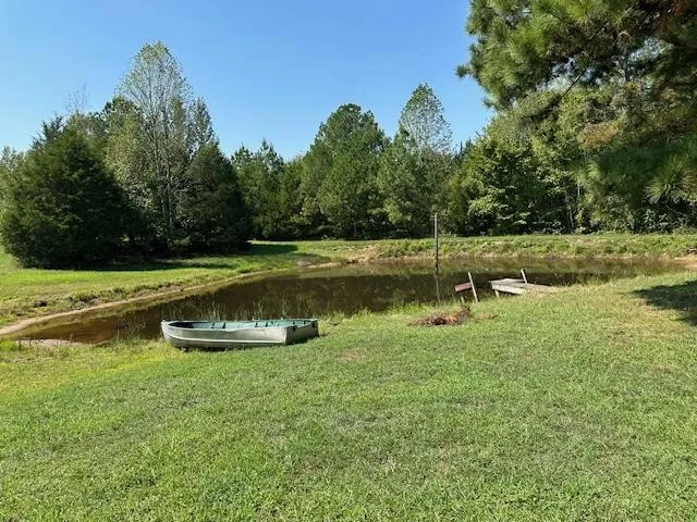 a view of a golf course with a lake view