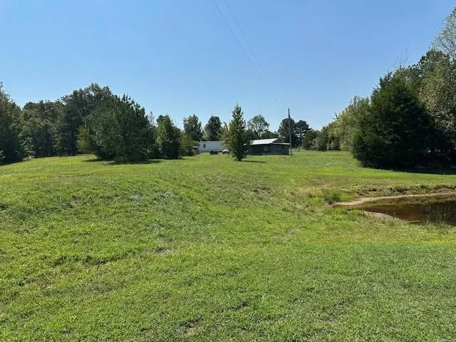 a view of yard with swimming pool and green space