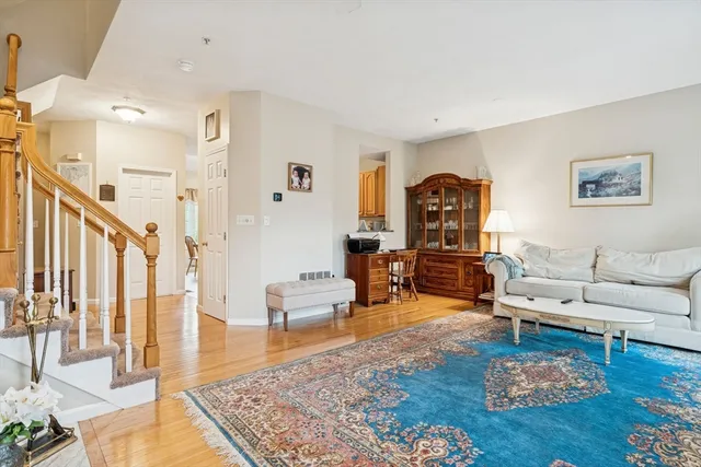 a living room with furniture and a rug