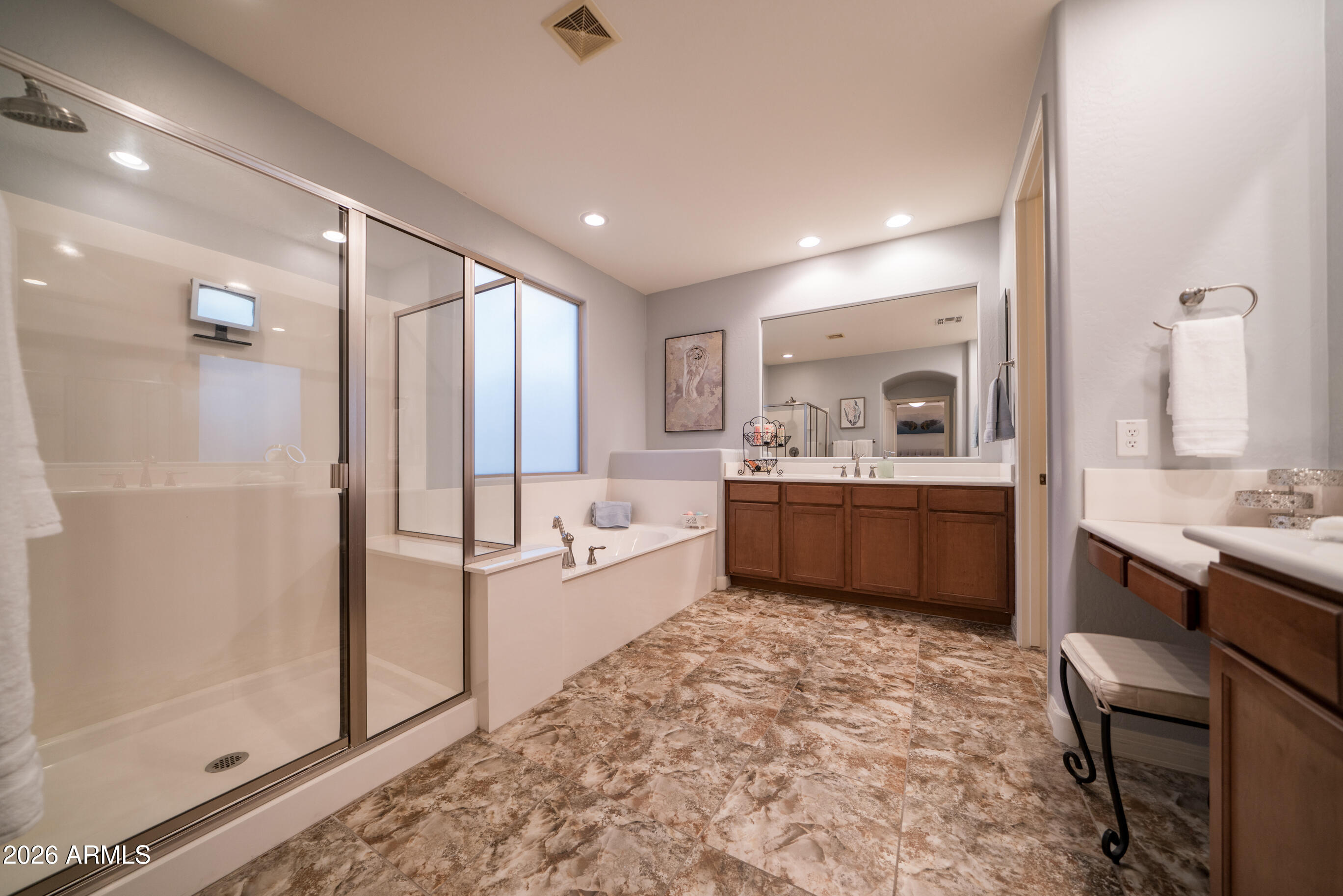 2681 East Hampton Lane Gilbert, AZ 85295 - Photo 35 of 88 a large bathroom with a double vanity sink a mirror and a shower