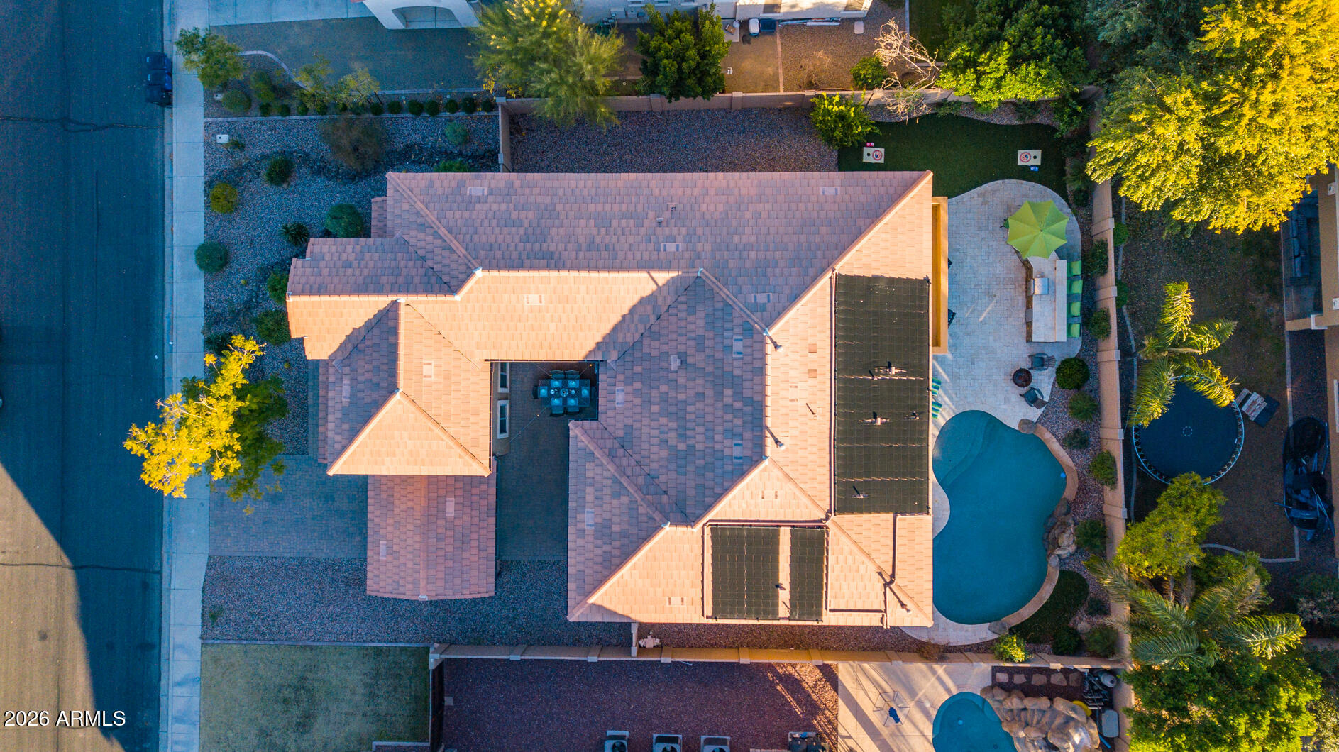 2681 East Hampton Lane Gilbert, AZ 85295 - Photo 80 of 88 an aerial view of a house with garden space and swimming pool
