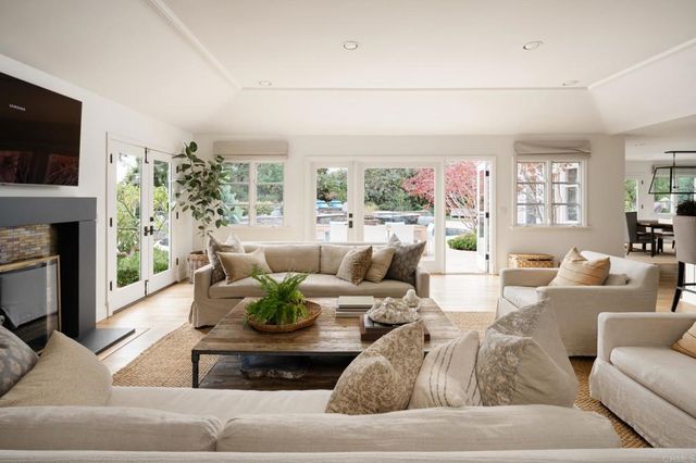 a living room with furniture fireplace and a flat screen tv