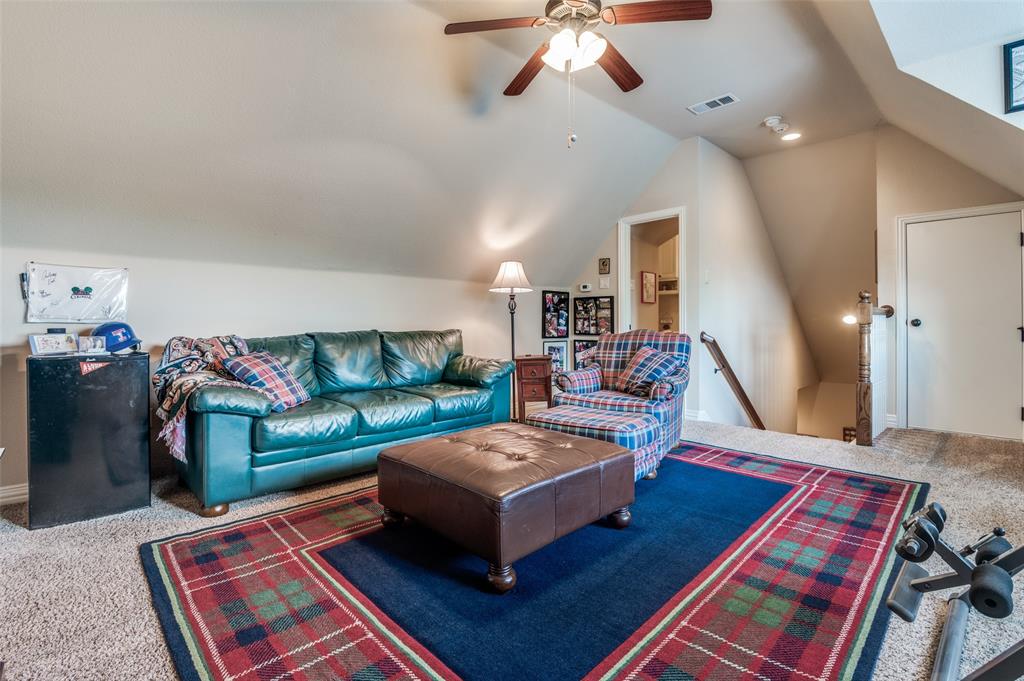 4041 Blackchamp Road Midlothian, TX 76065 - Photo 17 of 34 This room can be a media or extra private suite. Attic access, large closet, full bathroom. The only room upstairs and is located above workshop with access from private stairs in mud room hall.
