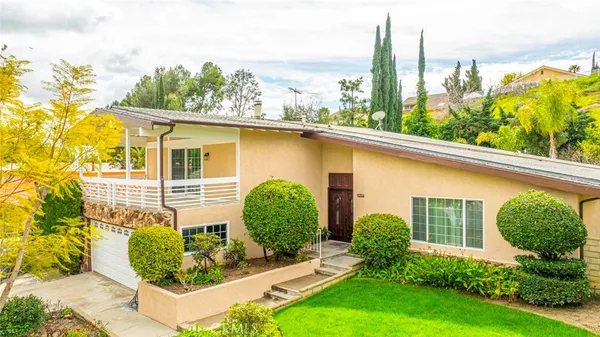 a view of a backyard with plants and a garden