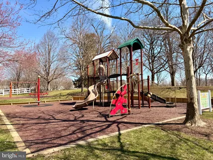 a view of park with large trees