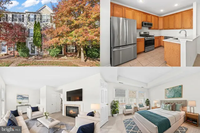 a kitchen view with stainless steel appliances wooden floor and living room view