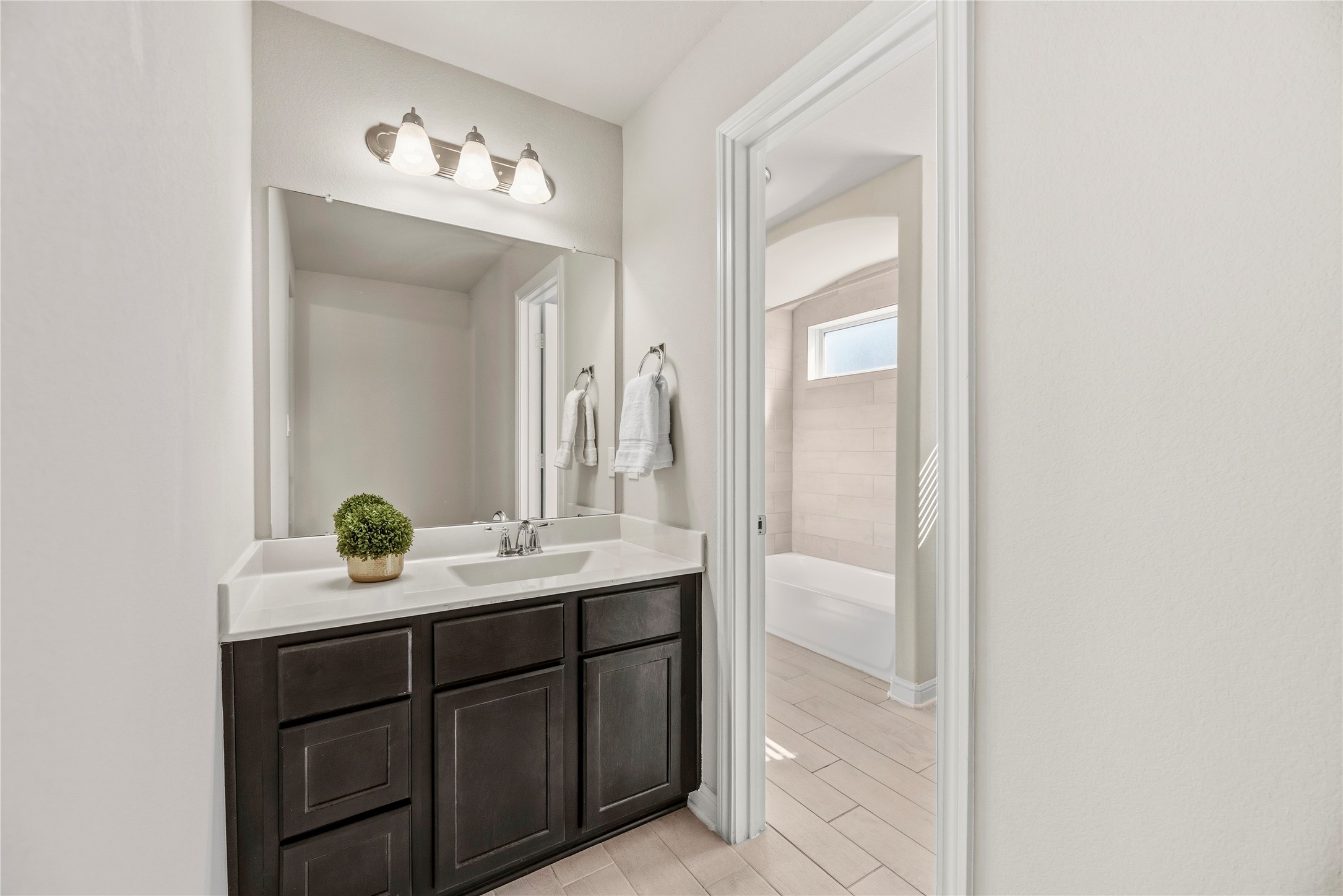 3319 Learning Tree Lane Rosenberg, TX 77471 - Photo 26 of 44 a bathroom with a double vanity sink and a mirror