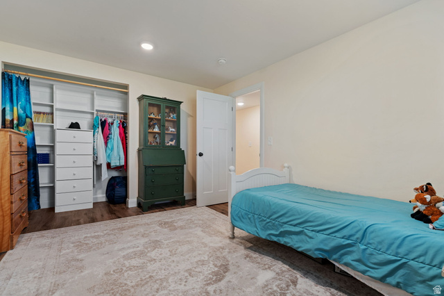 75 North 100th Street West Fillmore, UT 84631 - Photo 28 of 62 Bedroom with dark wood-style flooring, a closet, and recessed lighting