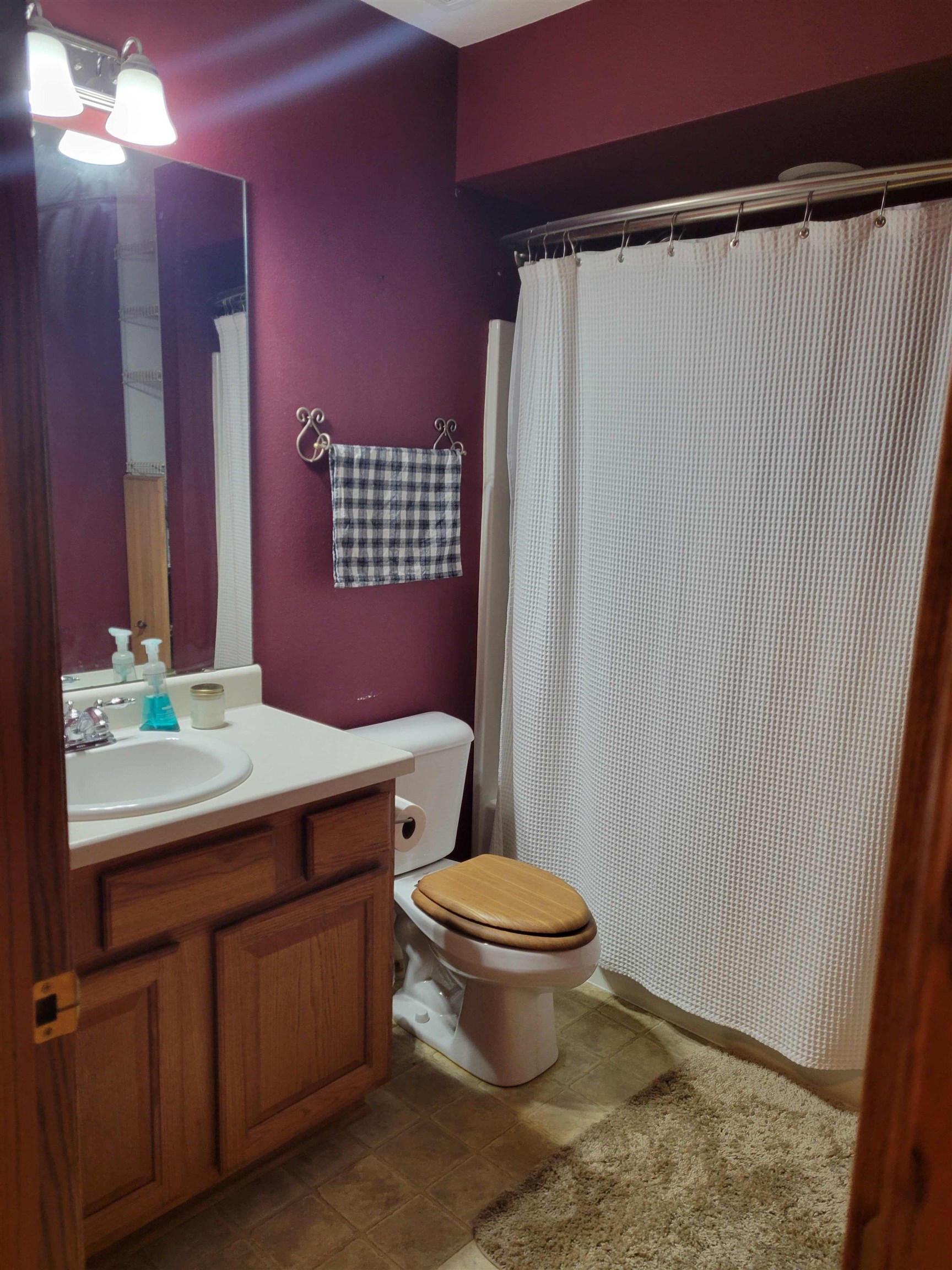 1126 Old Hunter Run Byron, IL 61010 - Photo 18 of 24 a bathroom with a sink a toilet a mirror and shower curtain