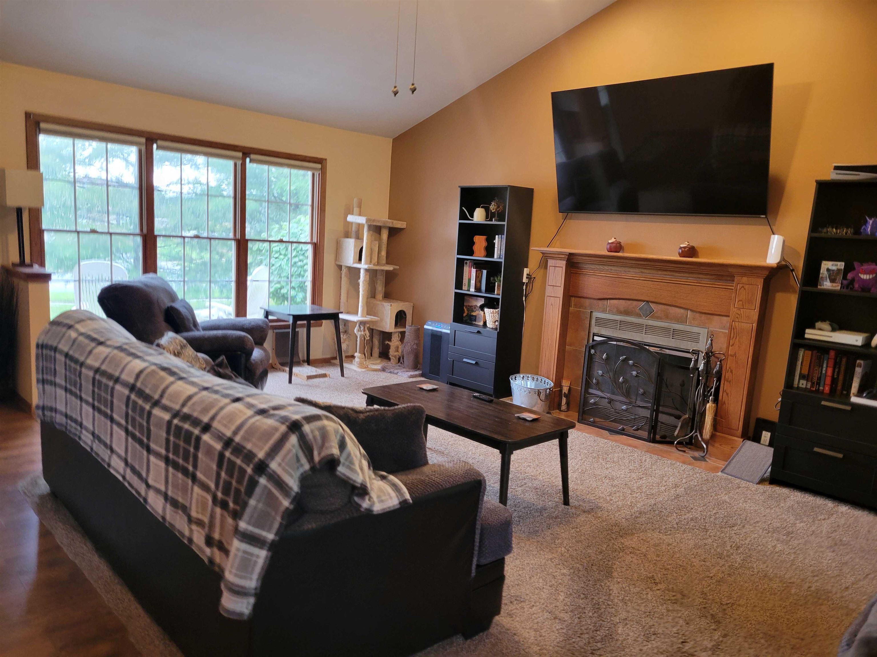 1126 Old Hunter Run Byron, IL 61010 - Photo 6 of 24 a living room with furniture a flat screen tv and a fireplace